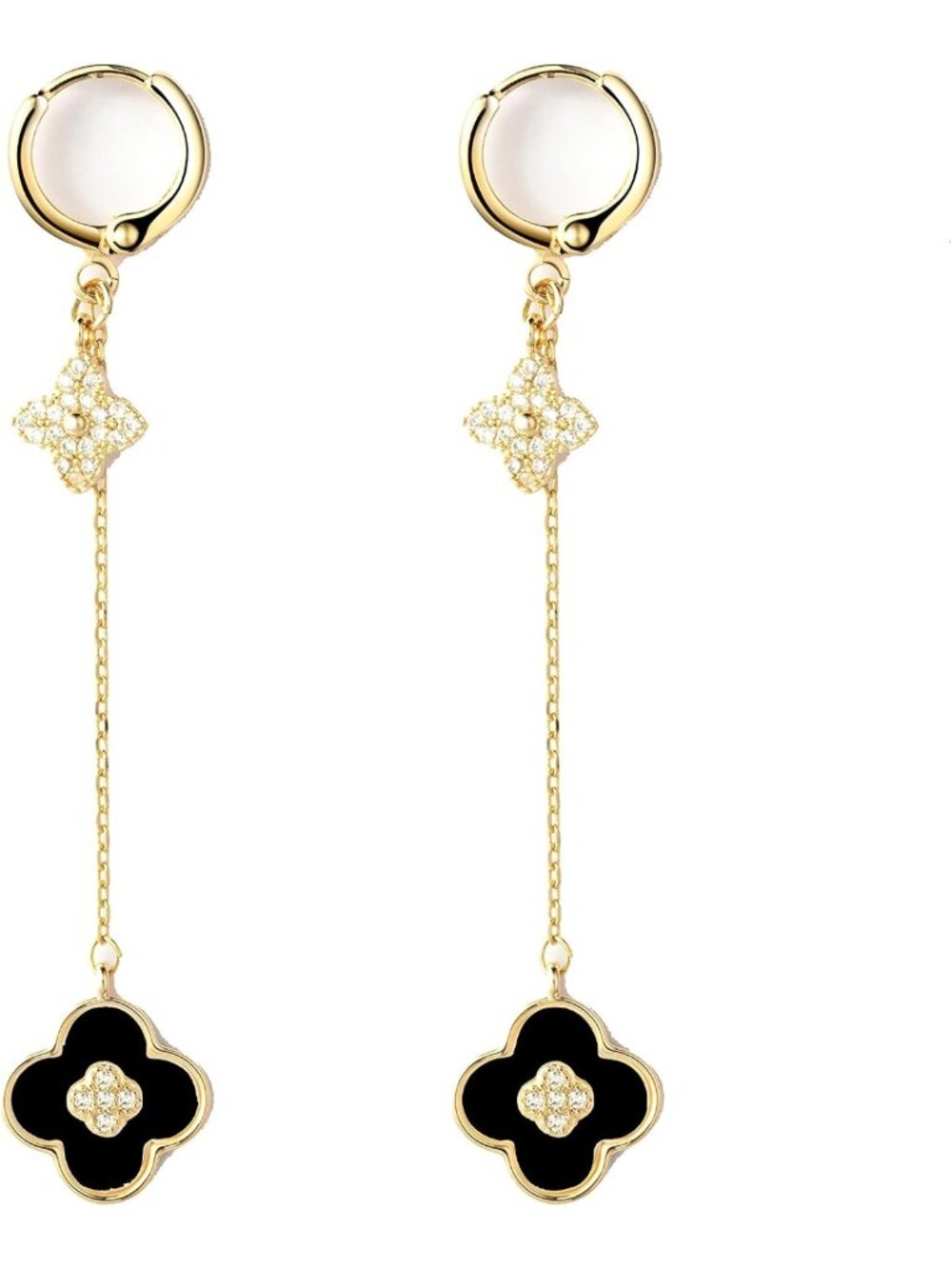 Sparkling Four Leaf Clover Earrings | Silver Needle, Diamond Zircon